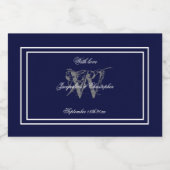 Elegant marineblauw monogram chique bruiloft mini likeurfles etiket (Enkel label)
