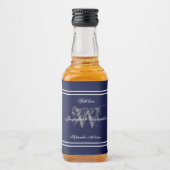 Elegant marineblauw monogram chique bruiloft mini likeurfles etiket (Voorkant)