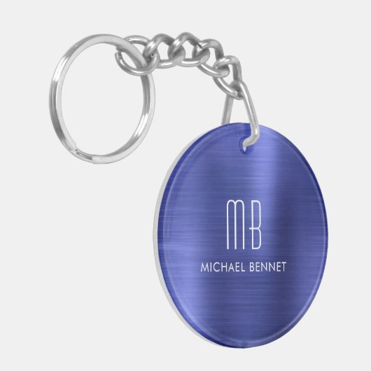 Elegant marineblauw monogram sleutelhanger (Voorkant Links)