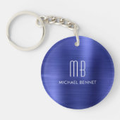 Elegant marineblauw monogram sleutelhanger (Voorkant)