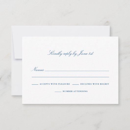 Elegant marineblauw nummer bijwonen RSVP kaartje (Voorkant)