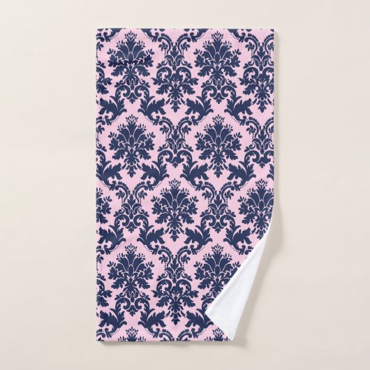 Elegant marineblauw op roze bloemdamast bad handdoek (Handdoek)