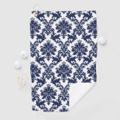 Elegant marineblauw op witte bloemendamast golfhanddoek (Insitu)