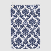 Elegant marineblauw op witte bloemendamast golfhanddoek (Voorkant)