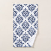Elegant marineblauw op witte  damast bad handdoek (Handdoek)