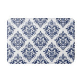 Elegant marineblauw op witte  damast badmat (Voorkant)