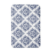 Elegant marineblauw op witte  damast badmat (Voorkant Verticaal)