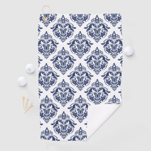 Elegant marineblauw op witte  damast golfhanddoek (Insitu)