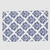 Elegant marineblauw op witte  damast golfhanddoek (Horizontaal)