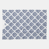 Elegant marineblauw op witte  damast theedoek (Horizontaal)