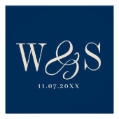 Elegant marineblauw paar initialen bruiloft perfect poster (Voorkant)