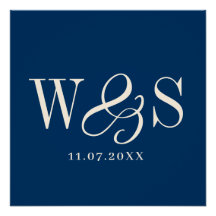 Elegant marineblauw paar initialen bruiloft