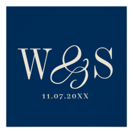 Elegant marineblauw paar initialen bruiloft perfect poster