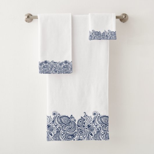 Elegant marineblauw Paisley wervelt kant Bad Handdoek (Insitu)