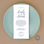 Elegant marineblauw, plaatsinstelling bedankpas programmakaart