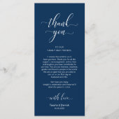Elegant marineblauw, plaatsinstelling bedankpas programmakaart (Voorkant)