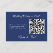 Elegant marineblauw QR Code Website RSVP-kaart Informatiekaartje (Voorkant)