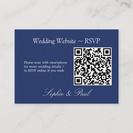Elegant marineblauw QR Code Website RSVP-kaart Informatiekaartje (Voorkant)