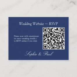 Elegant marineblauw QR Code Website RSVP-kaart Informatiekaartje