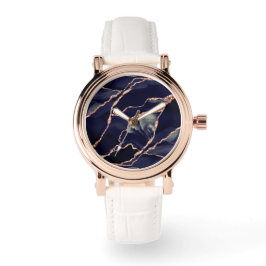 Elegant marineblauw Roos goudfolie agaat Horloge