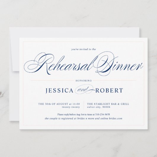 Elegant marineblauw roze repetitief diner kaart (Voorkant)