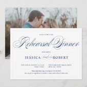 Elegant marineblauw roze repetitief diner kaart (Voorkant / Achterkant)