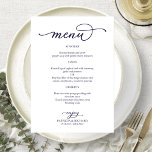 Elegant marineblauw script bruiloft menu<br><div class="desc">Een eenvoudige chique kalligrafie bruiloft menukaart. Ik bied een vrije aanpassingsdienst aan; als u om het even welke vragen of speciale verzoeken hebt,  gelieve te voelen vrij om me te contacteren.</div>
