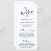 Elegant marineblauw script, huwelijksceremonie programmakaart (Voorkant / Achterkant)