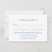 Elegant marineblauw script met maaltijdopties RSVP kaartje (Voorkant)