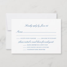 Elegant marineblauw script met maaltijdopties