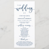Elegant marineblauw script, onze huwelijksceremoni programmakaart (Voorkant)