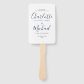 Elegant marineblauw signature schrift trouwprogram handwaaier (Voorkant)