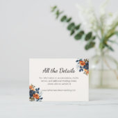 Elegant marineblauw Sinaasappel bloemen Informatiekaartje (Staand voorkant)