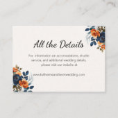 Elegant marineblauw Sinaasappel bloemen Informatiekaartje (Voorkant)