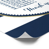 Elegant marineblauw Stripes Wedding Seding Chart Poster (Hoek)