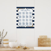 Elegant marineblauw Stripes Wedding Seding Chart Poster (Keuken)