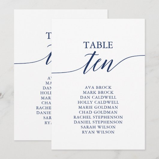 Elegant marineblauw Tabel Nummer 10 Zitkuur Kaart (Voorkant / Achterkant)