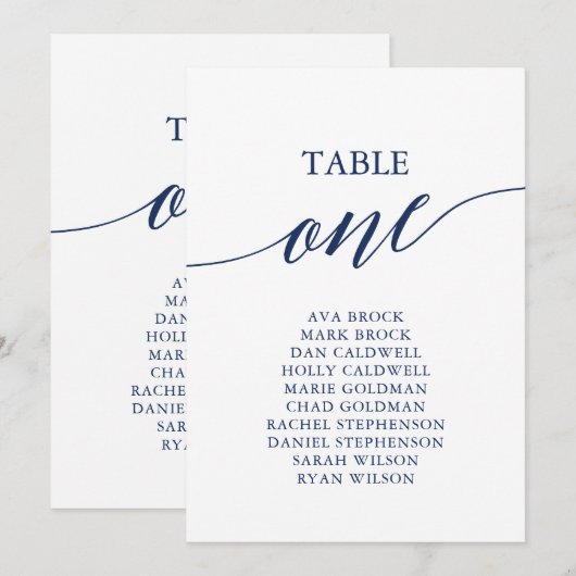 Elegant marineblauw Tabel Nummer 1-zitplaatje Kaart (Voorkant / Achterkant)