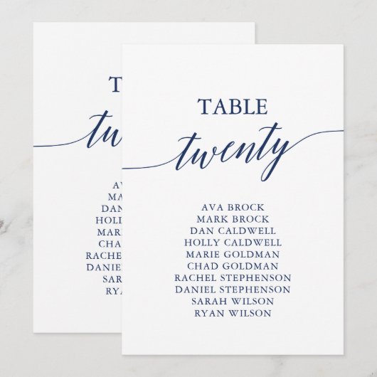 Elegant marineblauw Tabel Nummer 20 Zitkuur Kaart (Voorkant / Achterkant)