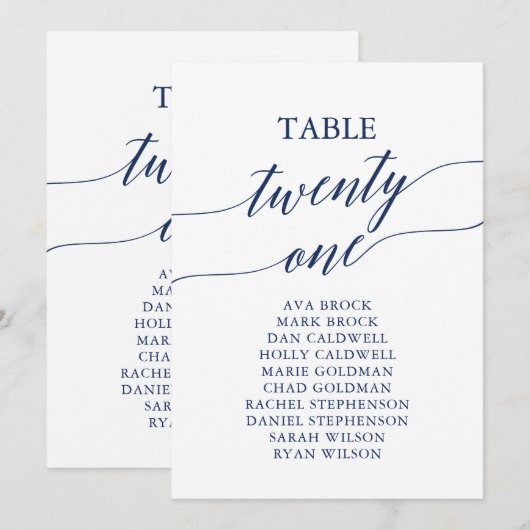 Elegant marineblauw Tabel Nummer 21 Zitplaatje Kaart (Voorkant / Achterkant)