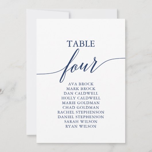 Elegant marineblauw Tabel Nummer 4 Kaart (Voorkant)