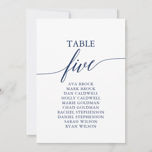 Elegant marineblauw Tabel Nummer 5 Zitkuur Kaart (Voorkant)