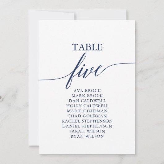 Elegant marineblauw Tabel Nummer 5 Zitkuur Kaart (Achterkant)