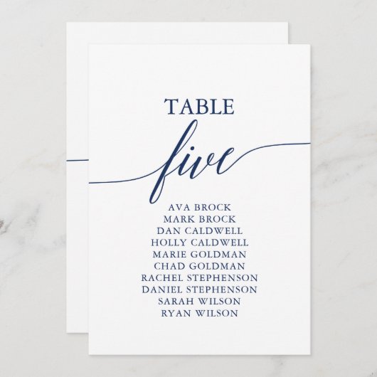 Elegant marineblauw Tabel Nummer 5 Zitkuur Kaart (Voorkant / Achterkant)