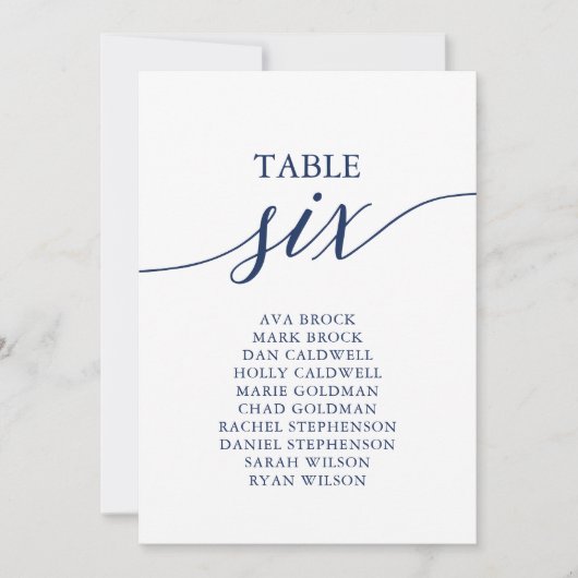 Elegant marineblauw Tabel Nummer 6 Zitplaatje Kaart (Voorkant)