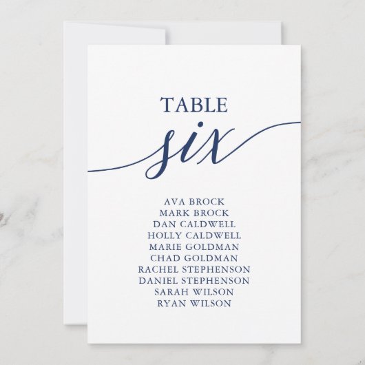 Elegant marineblauw Tabel Nummer 6 Zitplaatje Kaart (Achterkant)