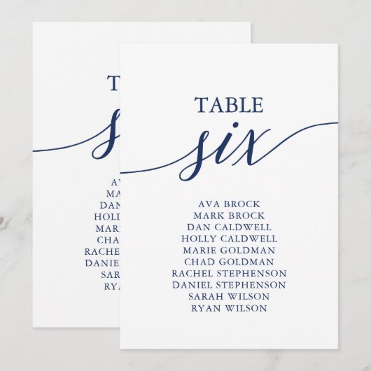 Elegant marineblauw Tabel Nummer 6 Zitplaatje Kaart (Voorkant / Achterkant)
