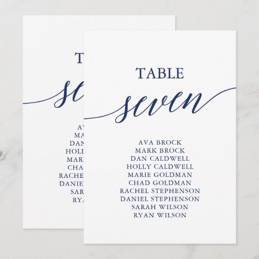 Elegant marineblauw Tabel Nummer 7 Zitplaatje Kaart (Voorkant / Achterkant)
