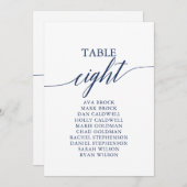 Elegant marineblauw Tabel Nummer 8 Zitkuur Kaart (Voorkant / Achterkant)