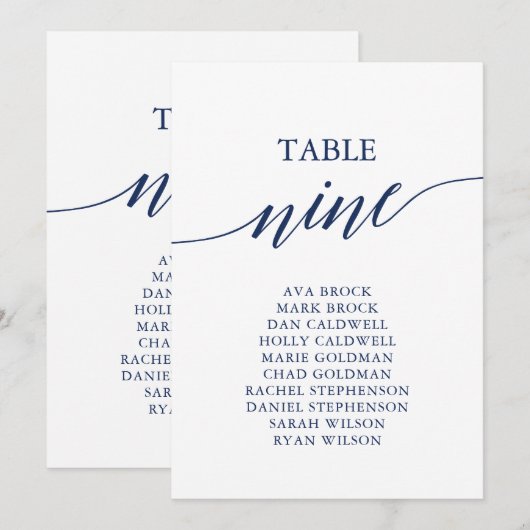 Elegant marineblauw Tabel Nummer 9 Zitkuur Kaart (Voorkant / Achterkant)